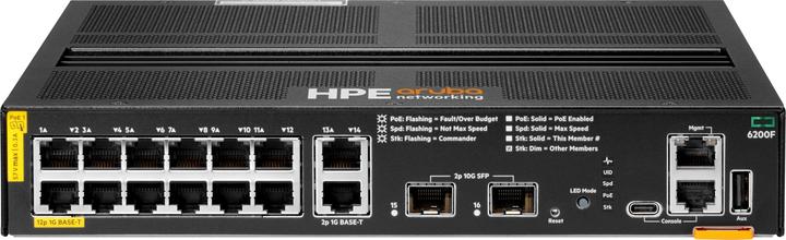Produktbild HPE Aruba 6200F 12G Class4 PoE 2G/2SFP+ 139W, Gestito, L3, Gigabit Ethernet ( (12 Ports)