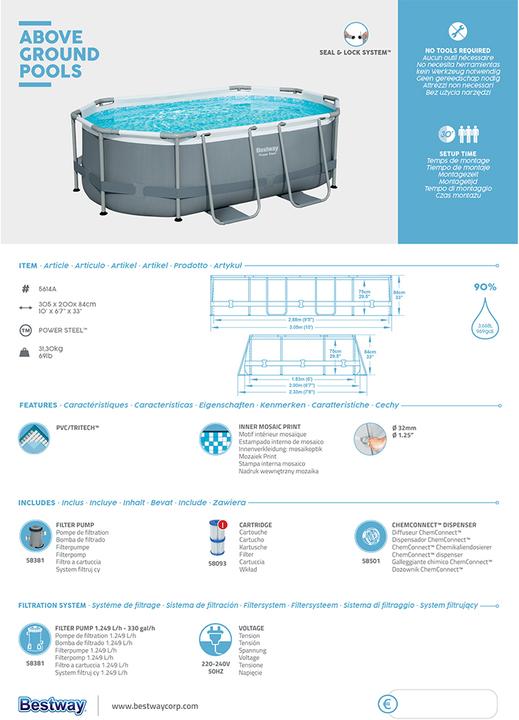 Actual product image Bestway Power Steel Pool oval 305x200x84cm (305 x 200 x 84 cm)
