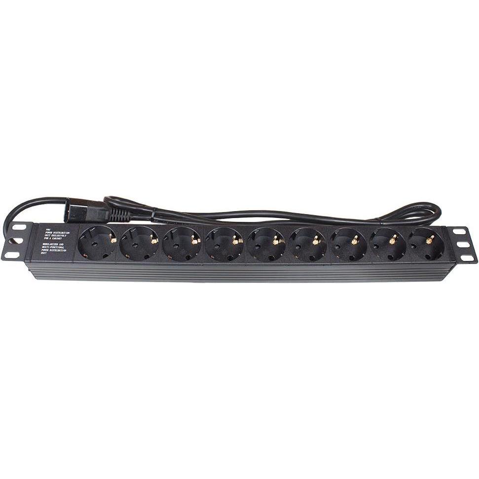 Good Connections 19" Steckdosenleiste, 1HE, Kaltgeräte-Stecker C14 an 9x Schutzkontakt-Buchse, USV Zubehör