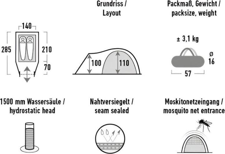 Image du produit High Peak Zelt Narvik 2 (Tente igloo, 3.10 kg, 2 personnes)