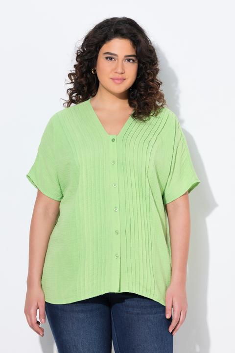 Produktbild Ulla Popken Musselin-Bluse, Oversized, Biesen, V-Ausschnitt, Halbarm (58)