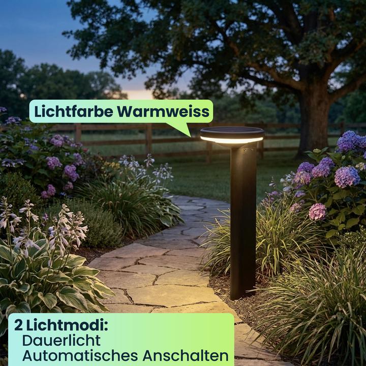Actual product image Ideoon Premium Solar Säulen-Wegeleuchte aus Aluminium in Schwarz, 300lm helle SMD-LEDs, Dämmerungssensor (300 lm, IP65)