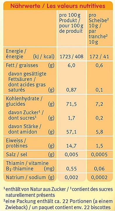 Valeurs nutritives et ingrédients Holle Épeautre bio (200 g)