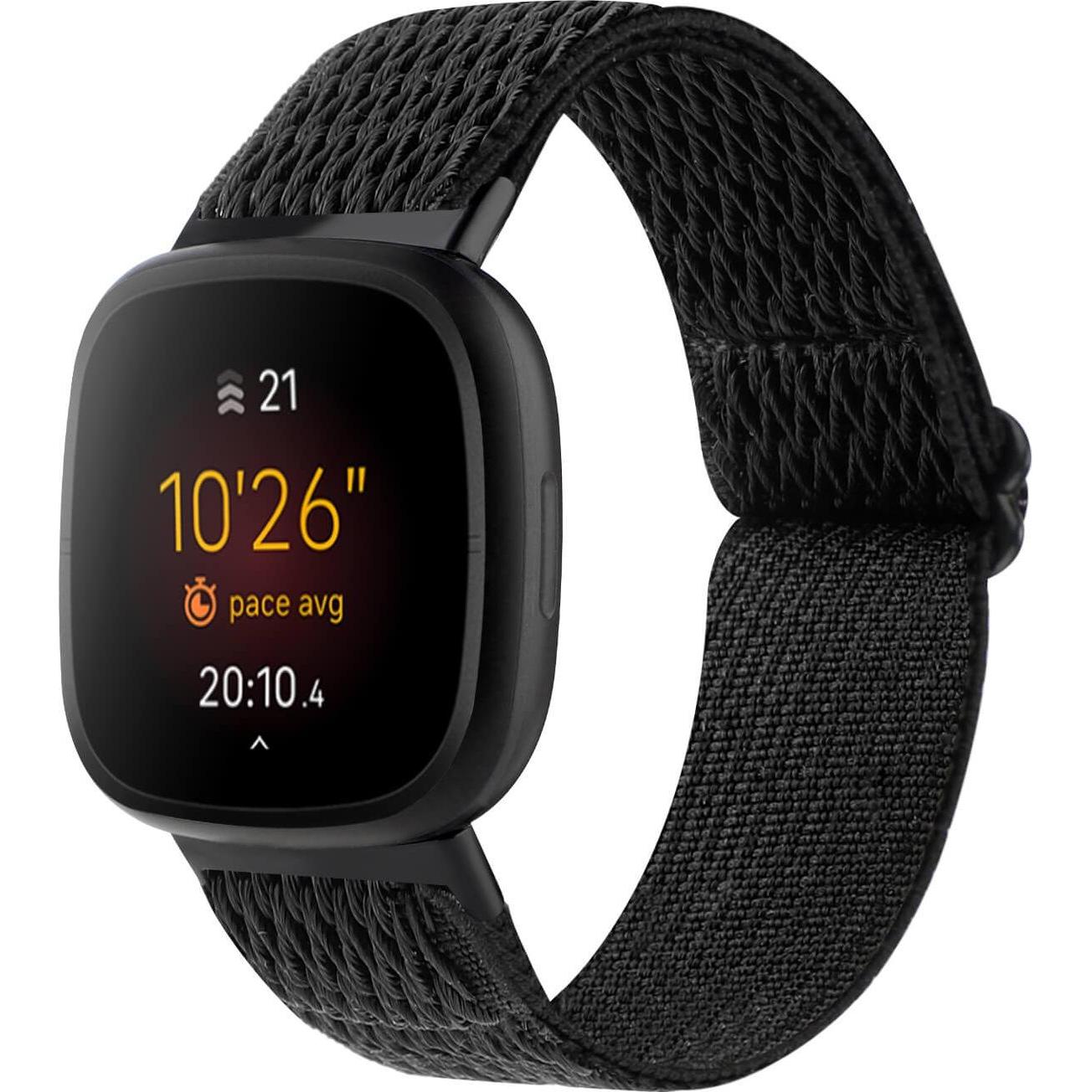Cover-Discount Fitbit Versa 4 / Sense 2 - Nylon Ersatzarmband schwarz (Nylon, Sense, Versa 3), Uhrenarmband, Schwarz