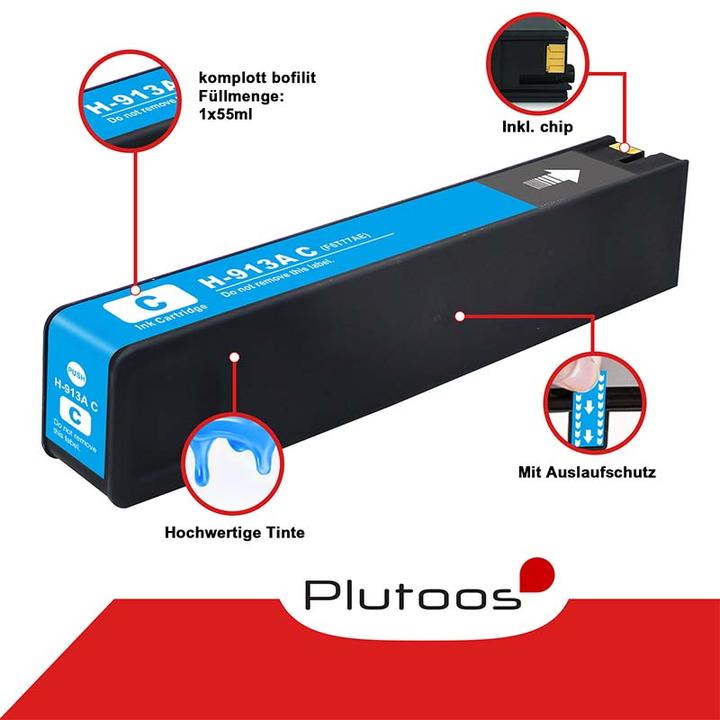 Produktbild Plutoos HP 913A Patrone XXL kompatibel, Cyan F6T77AE (C)