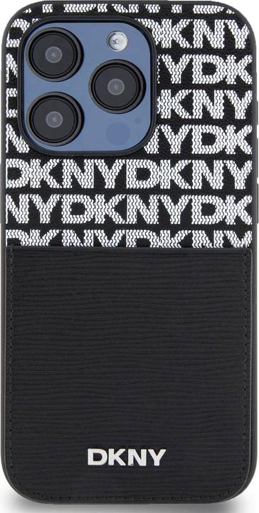 Actual product image DKNY PU Leather Repeat Pattern Card Pocket Case for iPhone 15 Pro Black (Apple iPhone 15 Pro)