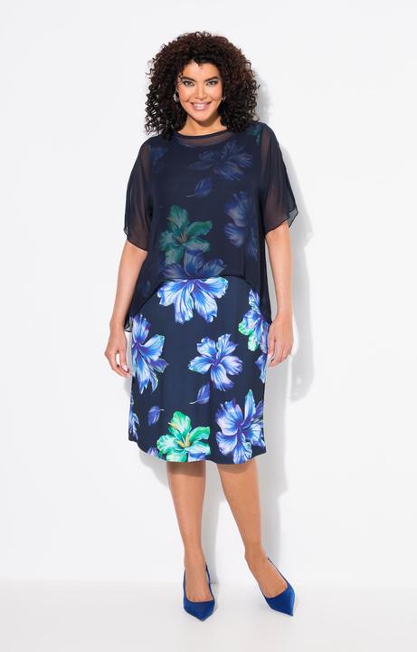 Produktbild Ulla Popken Kleid, Blüten, doppellagig, U-Boot-Ausschnitt, Halbarm (46, 48)