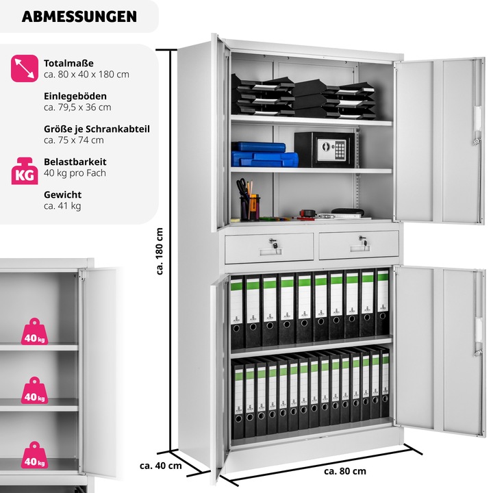 Produktbild tectake Aktenschrank (90 x 40 x 180 cm)