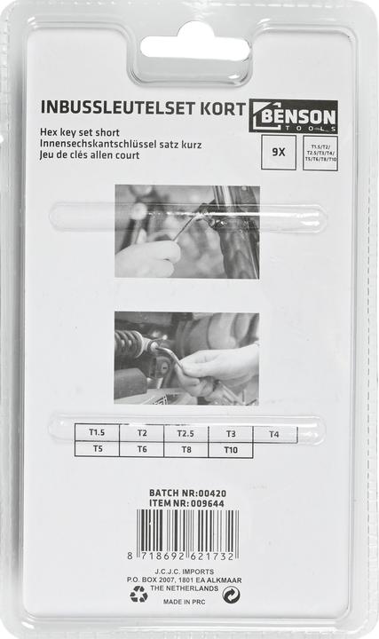 Actual product image Benson Hex key wrench set short 9 pieces profi