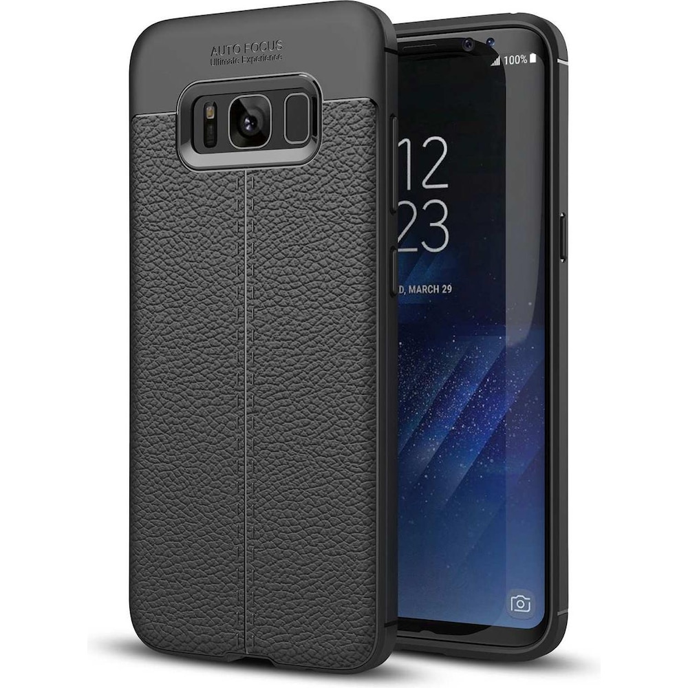 Cadorabo TPU Cover Kunstleder Struktur (Samsung Galaxy S8+), Smartphone Hülle, Schwarz