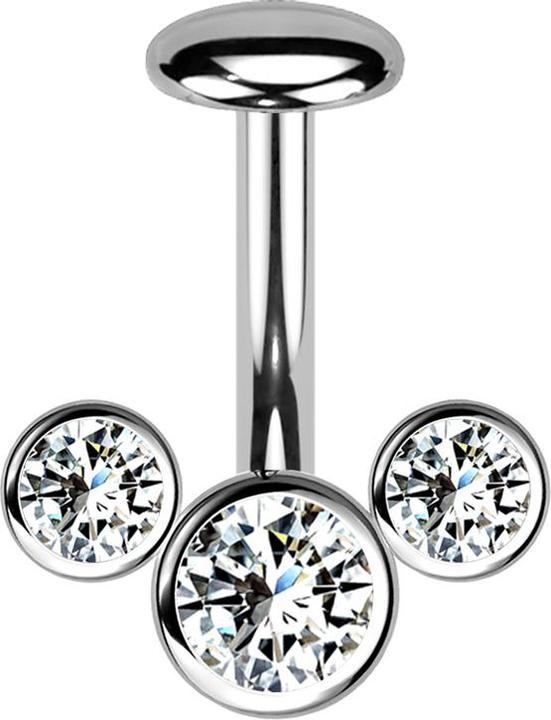 Produktbild Star Piercing Threadless Labret-Stab Banane silber front drei Kristalle silber (ohne Messing, Titan)
