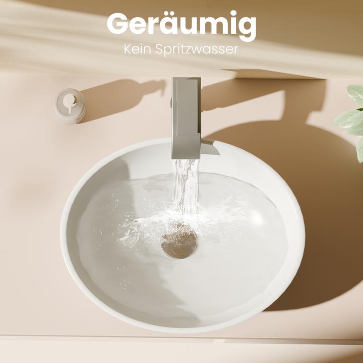 Produktbild Emke Aufsatzwaschbecken Ovales Waschbecken Keramik Waschbecken Waschtisch Weiss Glänzend 415x 335 x 1 (335 mm, 415 mm)