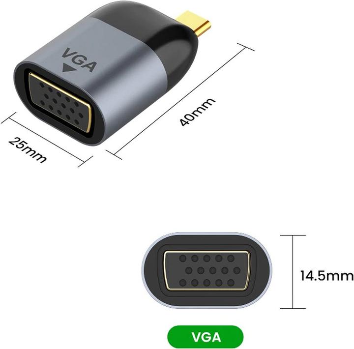 AAi Mobile Adaptateur USB-C vers VGA, résolution 1080P, design élégant (VGA, 4 cm)