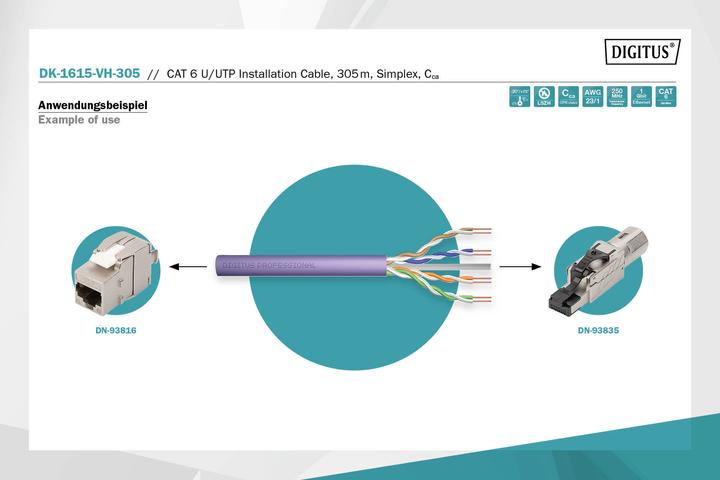 Produktbild Digitus Cat.6 U/UTP Verlegekabel, 305 m, simplex, Cca (U/UTP, CAT6, 305 m)