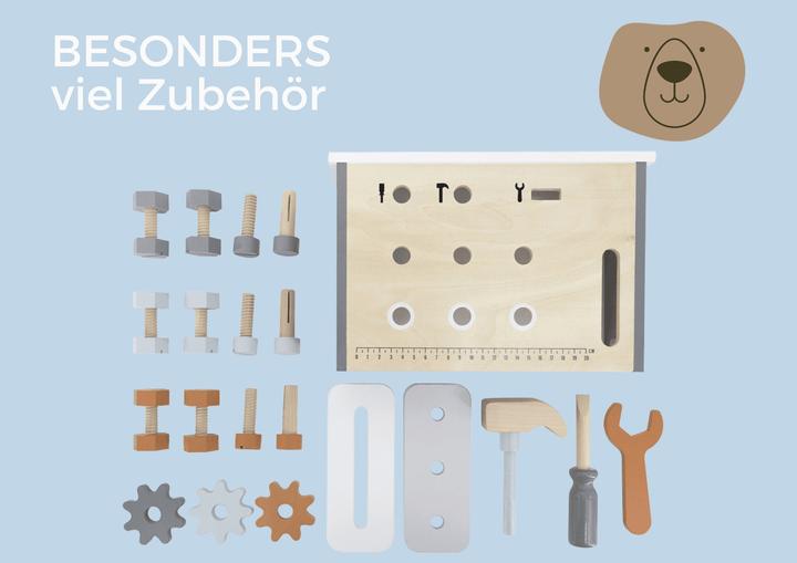 Image du produit Activity Board Établi en bois, caisse à outils avec prénom, jouet en bois garçon, cadeau de baptême garçon