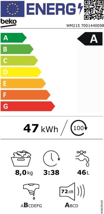Energy Label Beko WM215 (8 kg, Left)