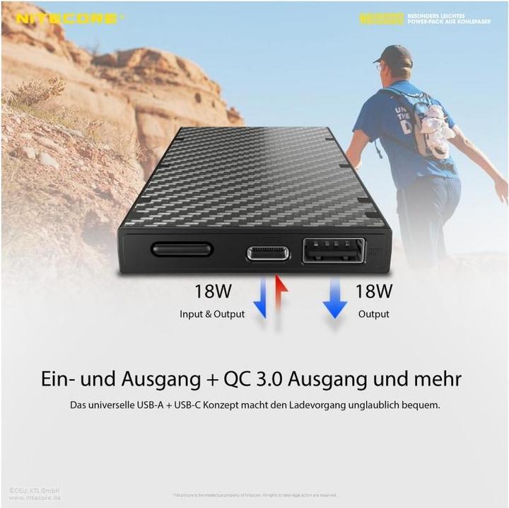 Image du produit Nitecore NB10000 Carbon Fiber Energy Brick Power Bank GEN 3 (10000 mAh, 22.50 W, 38.50 Wh)