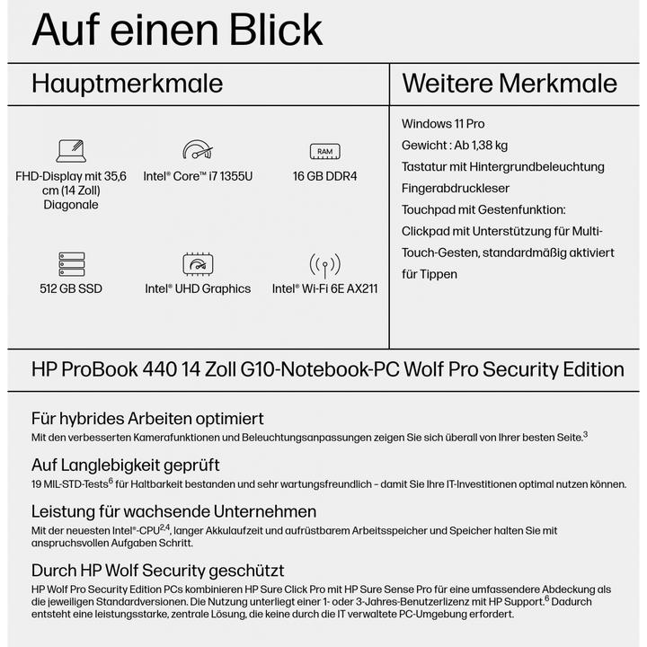 Produktbild HP ProBook 440 G10 (14", Intel Core i7-1355U, 16 GB, 512 GB, DE)
