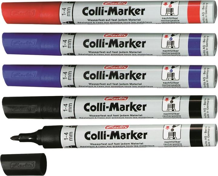 Produktbild Herlitz Permanent-Marker Colli 1-4 mm, 5 Stück, Blau/Rot/Schwarz (Rot, Schwarz, Blau, 4 mm, 5 x)