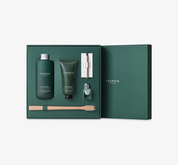 Actual product image vVardis Gift Set Strong Mint 1x ALETSCH 1x EDELWEISS 1x WEISSBAD 1x Wooden Toothbrush (1 x)