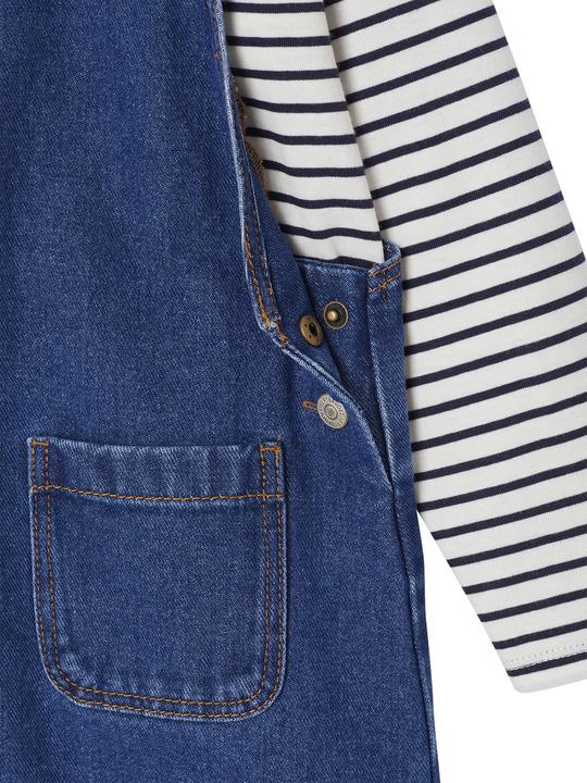 Produktbild Vertbaudet Mädchen-Set: Latzkleid aus Denim & Streifenshirt (92)