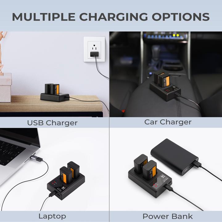 Produktbild K&F Concept FW50 Digital Camera LED Dual Channel Charger with Type C Charging Cable (Kamera Akku Ladegerät)