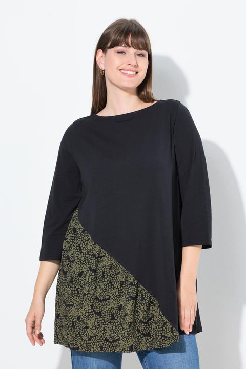 Image du produit Ulla Popken T-shirt en coton bio, encolure bateau et manches 3/4, coupe évasée (58)