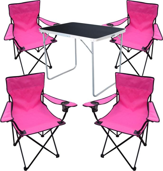 Actual product image Mojawo 5-tlg Camping Set Gartenmöbel Campingtisch + 4 Campingstuhl Pink