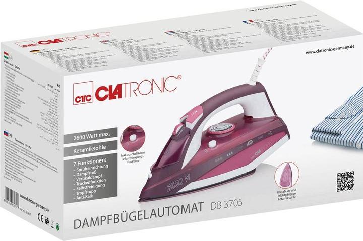 Productafbeelding Clatronic DB 3705 Stoomstrijkijzer 2600W Keramische Zool Wit-Rood (2600 W, 120 g/min)
