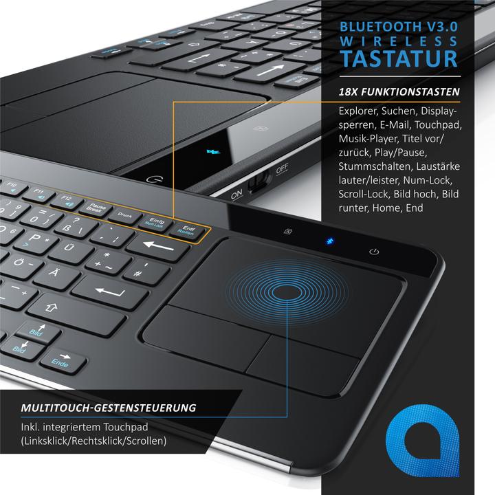 Actual product image Aplic Wireless Keyboard, Slim Bluetooth Keyboard with Touchpad & Multitouch Gesture Control (DE, Wireless)