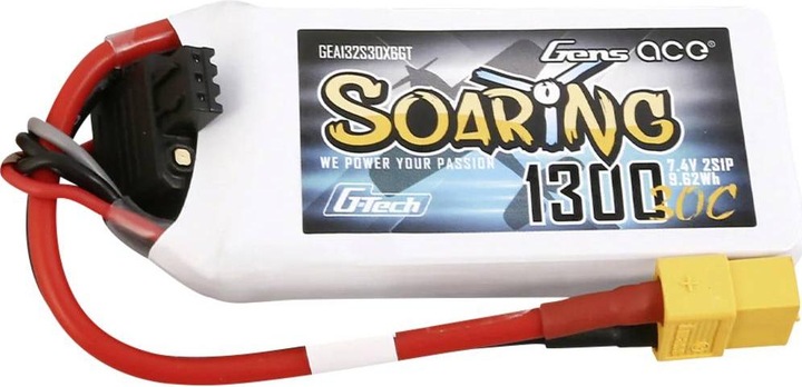 Actual product image Gens Ace Accumulator G-Tech Soaring 1300mAh 7.4V 30C 2S1P XT60 (7.40 V, 1300 mAh)