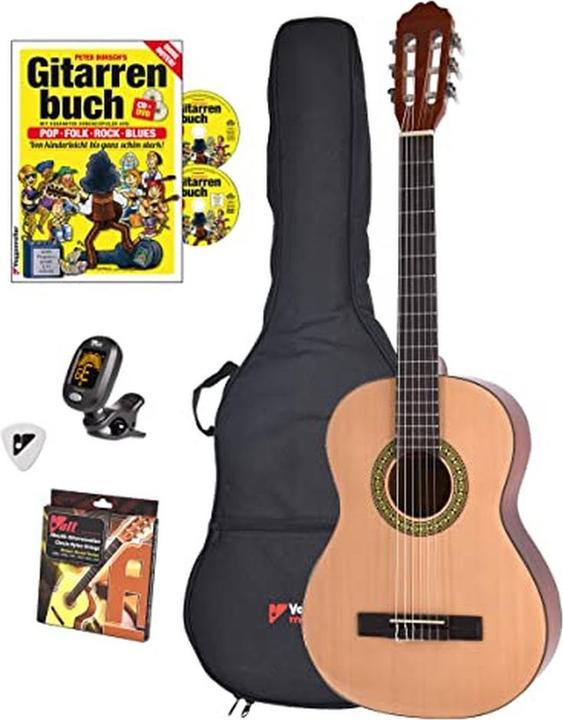 Produktbild Akustik-Gitarren-Set mit Konzertgitarre, Tasche, Buch, Stimmgerät und Plektrum für Anfänger (Konzertgitarren Set)