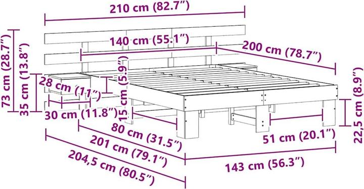 Produktbild vidaXL Plattformbett (140 x 200 cm)