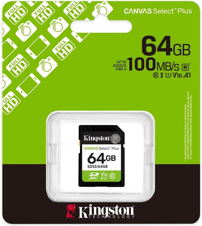 Actual product image Kingston Canvas Select Plus (64 GB, SD, SDHC, SDXC, U1, UHS-I)