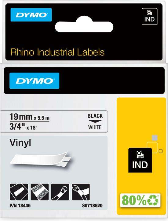 Produktbild Dymo Rhino Vinylband, schwarz (1.90 cm, Weiss)
