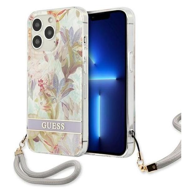 Guess GUHCP13LHFLSU iPhone 13 Pro / 13 6,1" fioletowy/purple hardcase Flower Strap (Apple iPhone 13 Pro), Smartphone Hülle, Violett