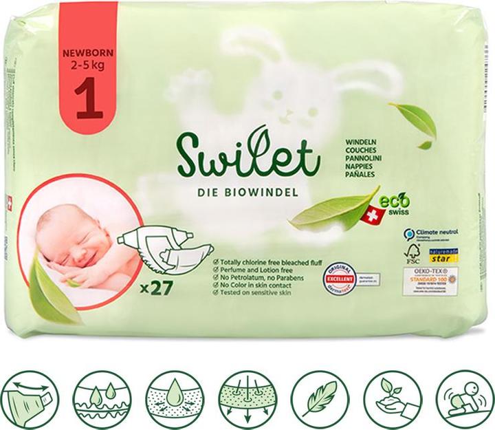 Produktbild Swilet Die Bio-Windel Newborn (Gr. 1, Monatsbox, 216 Stück)