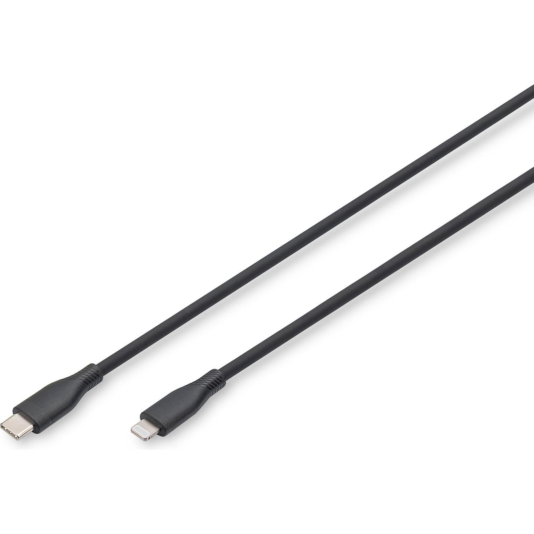 Digitus Lightning Silikon Anschlusskabel, USB-C - Lightning, 1m, schwarz (1 m, USB 2.0), USB Kabel