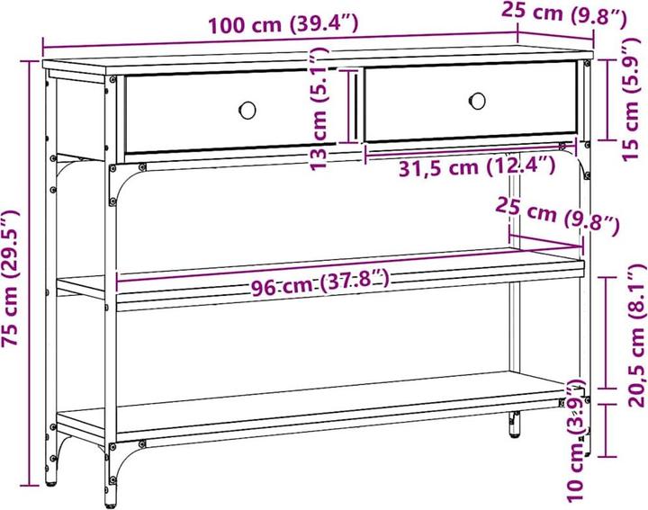 Produktbild vidaXL Beistelltisch (100 x 25 x 75 cm)