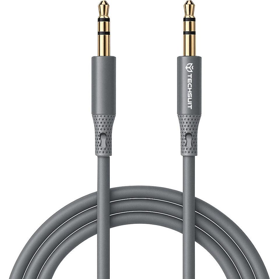 Techsuit - Premium Cable Adapter SoundFleX (AC3) - 3.5mm to Jack, Hi-Fi Quality, Silica Gel - Gray, Cavo audio