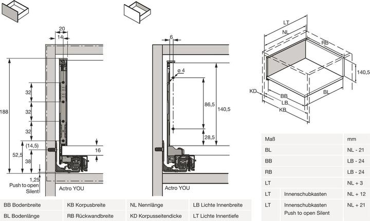 Produktbild Hettich Zargen-Set AvanTech YOU, 187