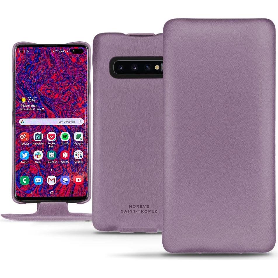 Noreve Lederschutzhülle vertikal (Samsung Galaxy S10+), Smartphone Hülle, Violett