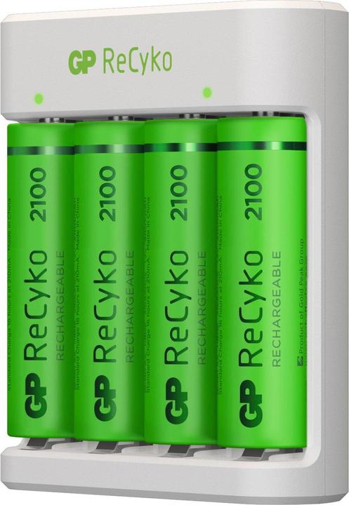 Produktbild GP Batteries USB-Modell Ladegerät GP E411 inkl. 4x ReCyko 1,2V AA Mignon 2100 mAh Akkus (4 Stk., AA, Ladegerät inkl. Akku)