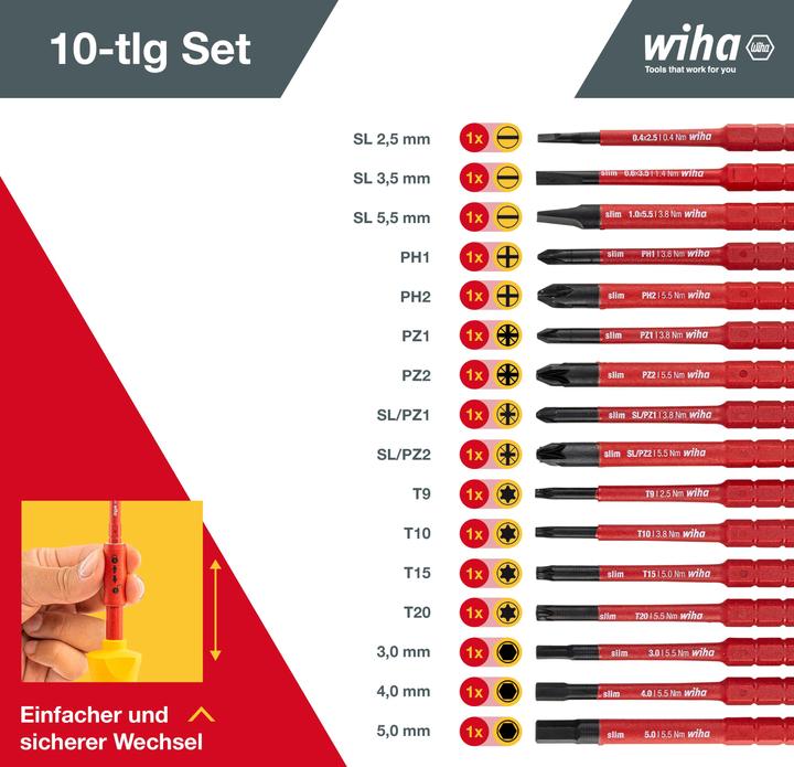 Immagine prodotto Wiha Cacciavite e set di punte (Viti con testa a intaglio, Chiave a brugola, Torx (TX), Cacciavite a croce PZ, Fessura croce Phillipps (PH))