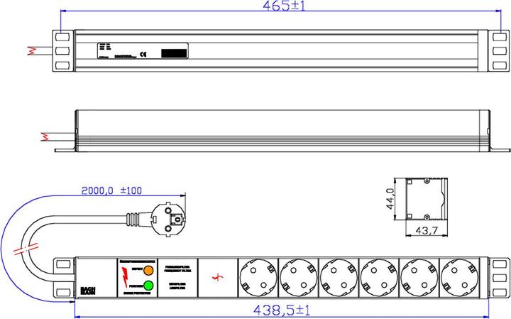 Actual product image Bachmann Extension cord (Rack (6 x, CEE 7/3, 2 m)