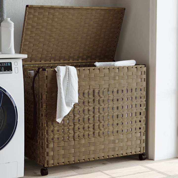 Immagine prodotto VidaXL Cesto portabiancheria con rotelle 66x35x60 cm in rattan,Materiale: rattan