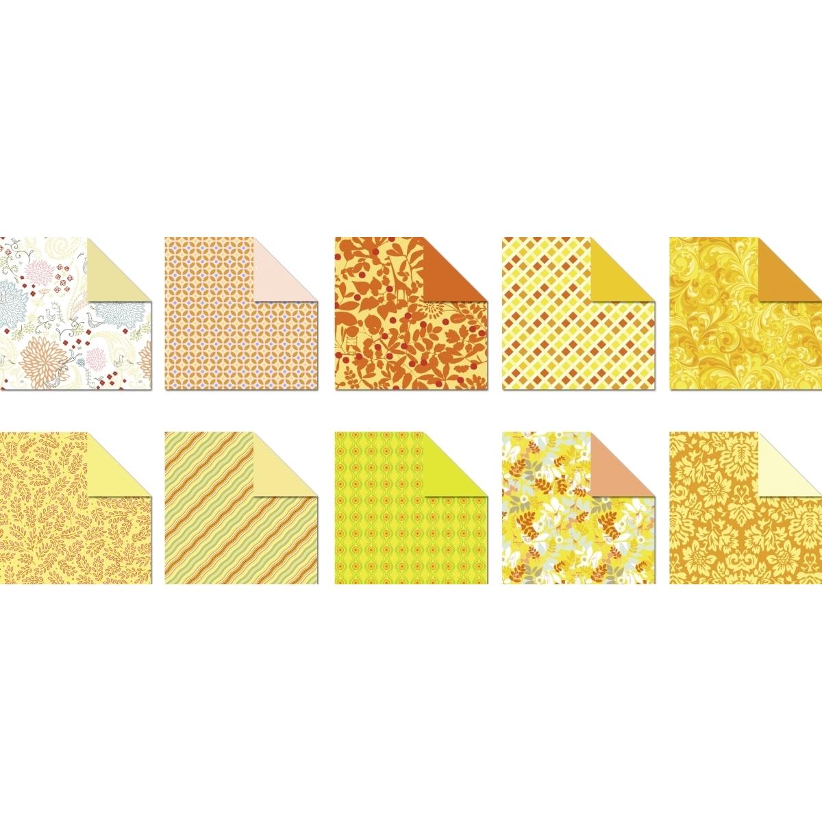 Ursus, Bastelpapier, Desinpapier Faltblätter 'Citrine' 100g/qm 15x15cm VE=50 Blatt sortiert 10 Designs (100 g/m², 50 x)