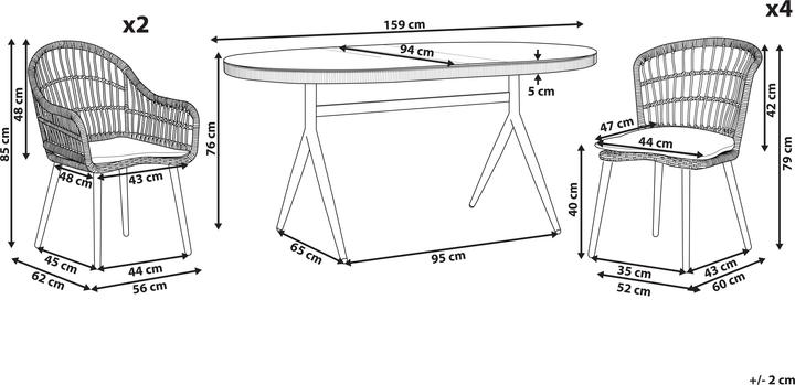 Actual product image Beliani Garden Furniture Set Rattan Natural 6-Seater Cushions Pink ALIANO II (159 cm)