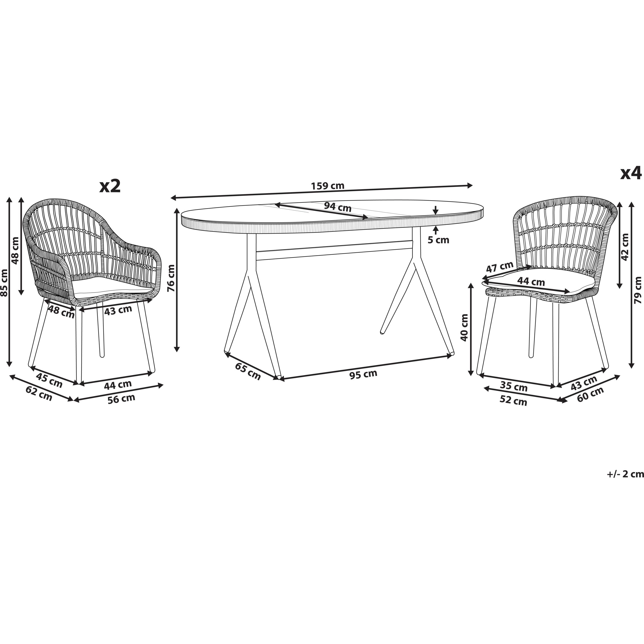 Thumbnail - Beliani, Gartentisch + Balkontisch, Gartenmöbel Set Rattan natürlich 6-Sitzer Auflagen rosa ALIANO II (159 cm)