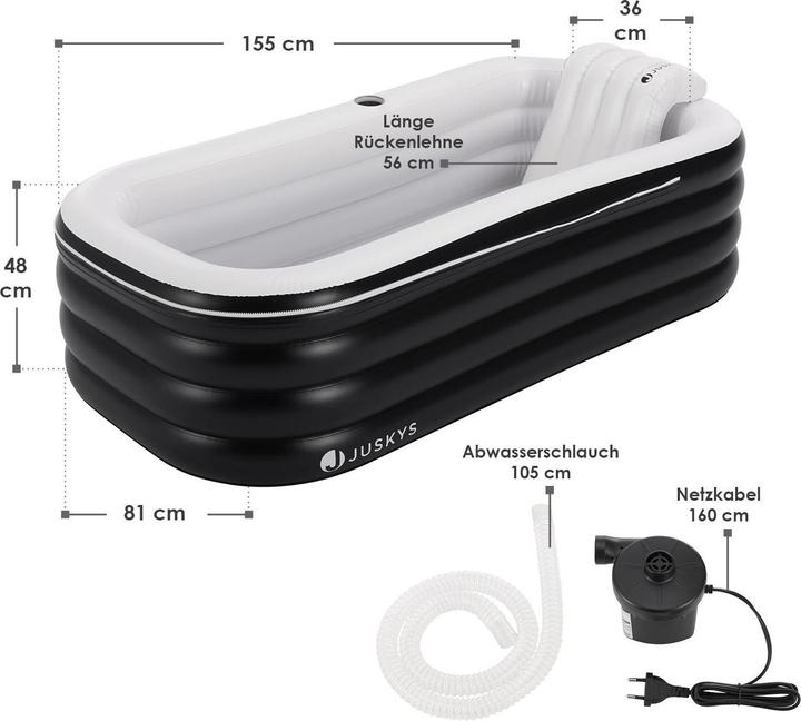 Produktbild Juskys Aufblasbare Badewanne (300 l, 155 cm, 81 cm)